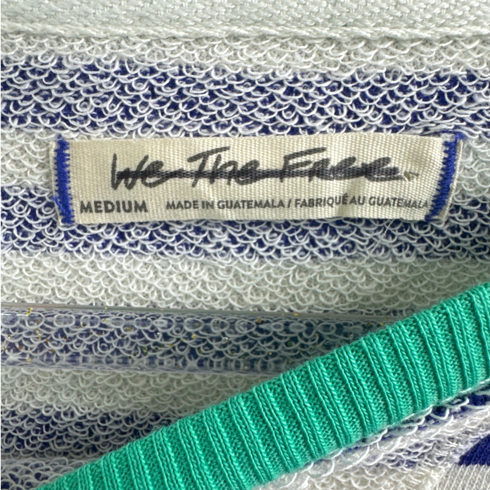 Free People Classic Stripe Oversized Crewneck Blue Green Combo Sz M Cozy Boho - Picture 5 of 8
